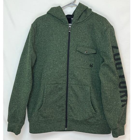 Zoo York Men’s Large Green Sherpa-Lined Zip Hoodie Jacket – Y2K Skater Style - Picture 1 of 7